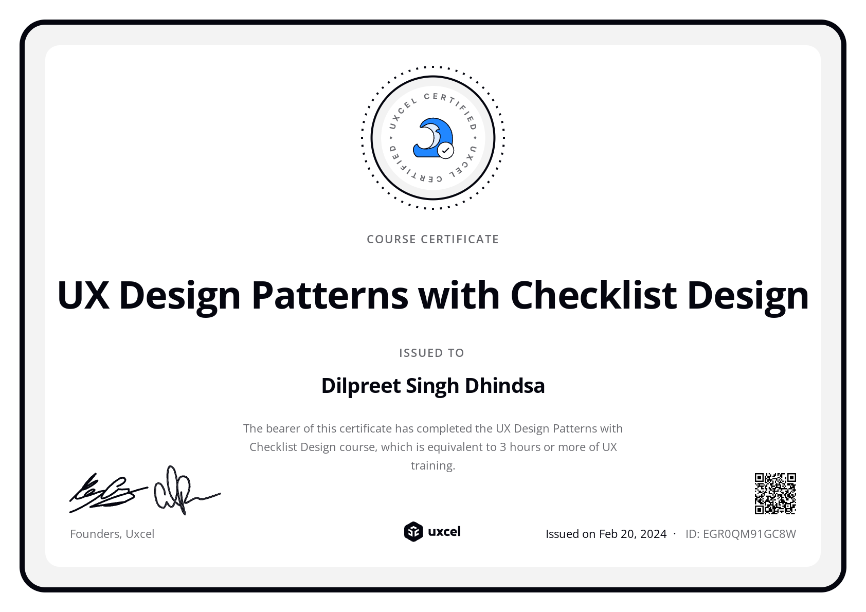 Dilpreet Singh Dhindsa's certificate